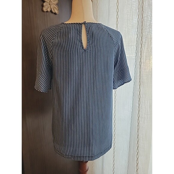 Chambray Striped Blouse Raglan Hem Ruffle Sleeve Small‎ - Picture 4 of 7